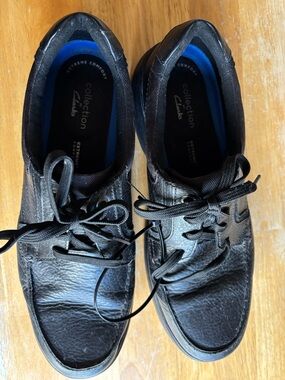 Clarks Black Leather Men’s Lace-Up Oxfords 12 Wide